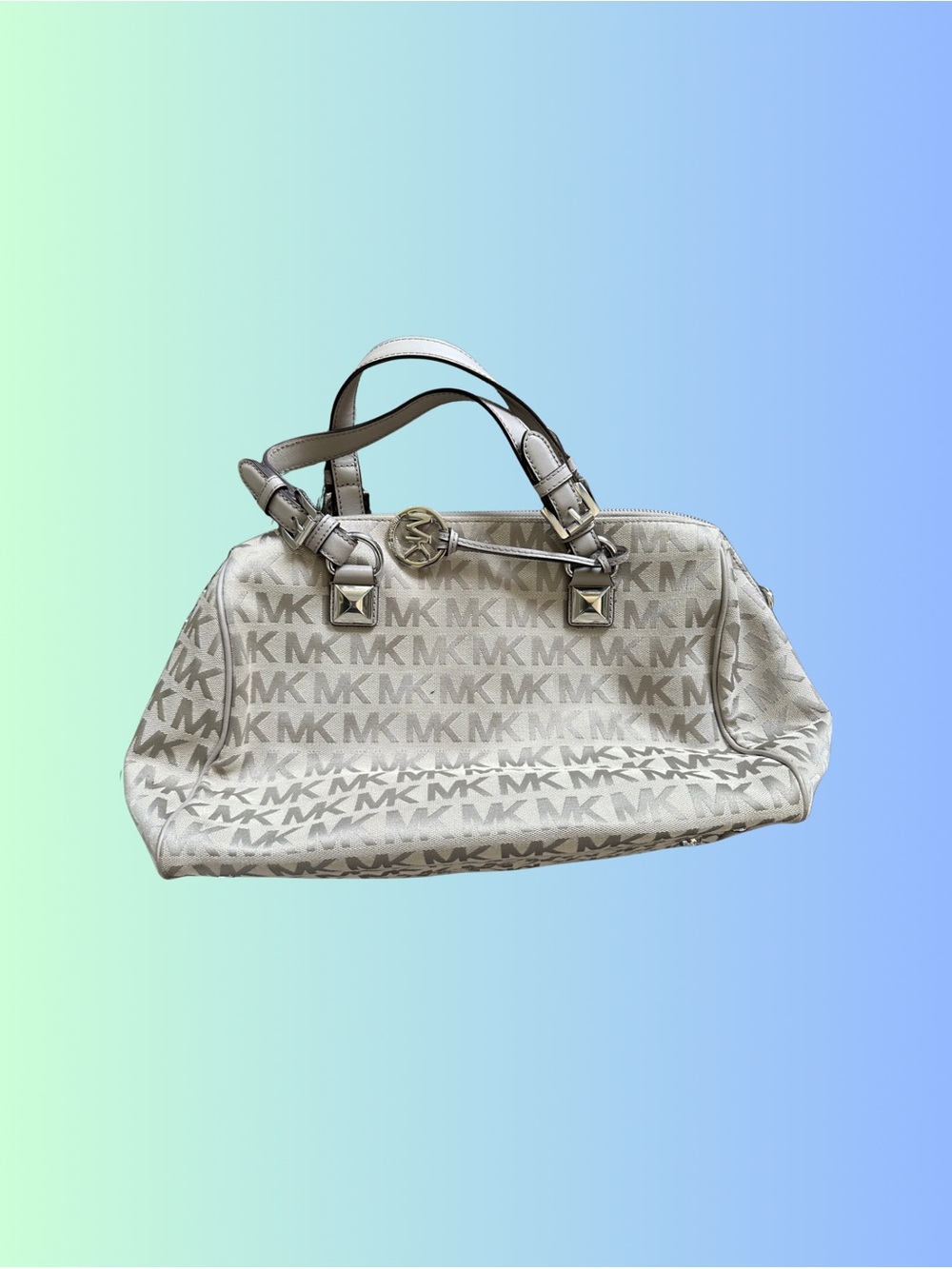 Michael Kors Cream and Beige MK Logo Satchel - Matching wallet in my store!